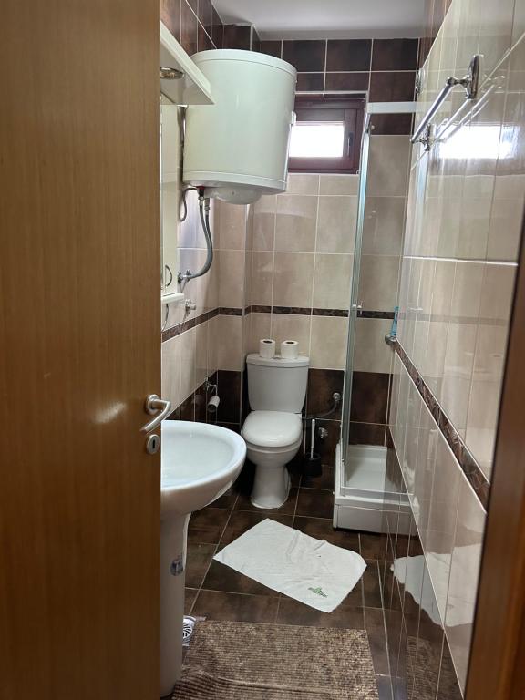 a bathroom with a toilet and a sink at Zlatiborski konaci- apartman Katarina in Zlatibor