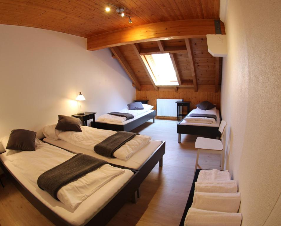 a bedroom with two beds in a room at La Pierre à Catillon in Moleson