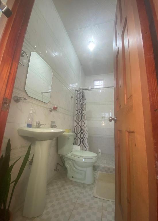 un bagno con un water e un lavandino di Volcano Pines Retreat ad Alto Boquete