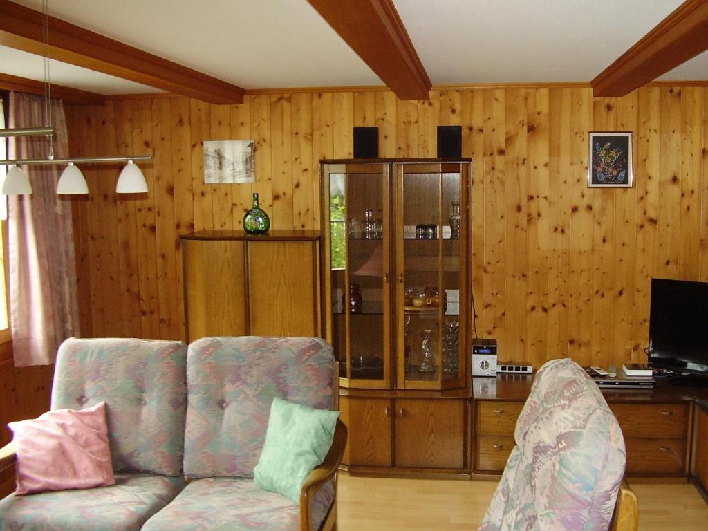 Una sala de estar con un sofá y un televisor. en Seeli, en Hofstetten 