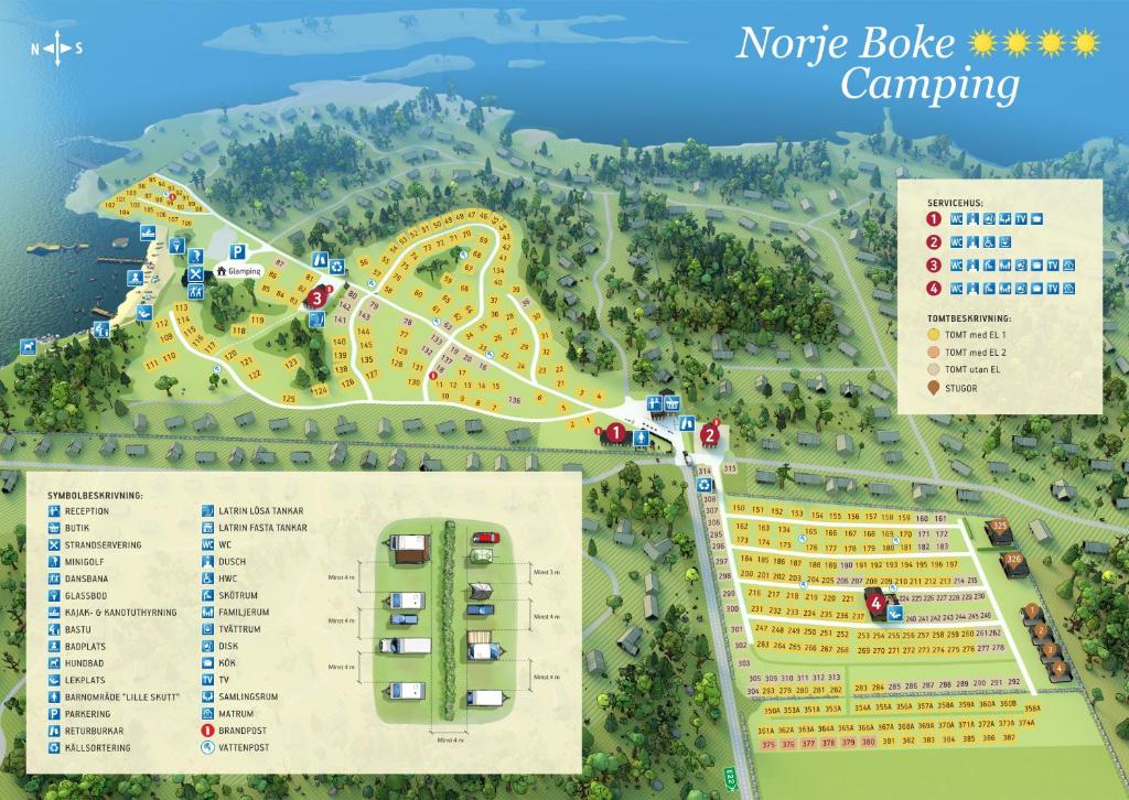 une carte du terrain de camping des bouteilles de neptune dans l'établissement NORJE BOKE CAMPING, à Sölvesborg