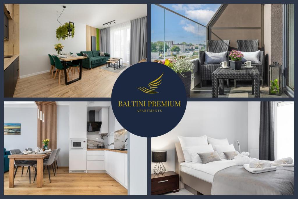 un collage di foto di una cucina e di un soggiorno di Baltini Premium Apartament Baltic Marina Residence a Kołobrzeg