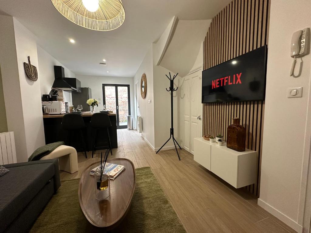 Televízia a/alebo spoločenská miestnosť v ubytovaní IMMEUBLE ST-PIERRE - GARE 10min - HORTILLONNAGES 5min - WIFI - TV HD