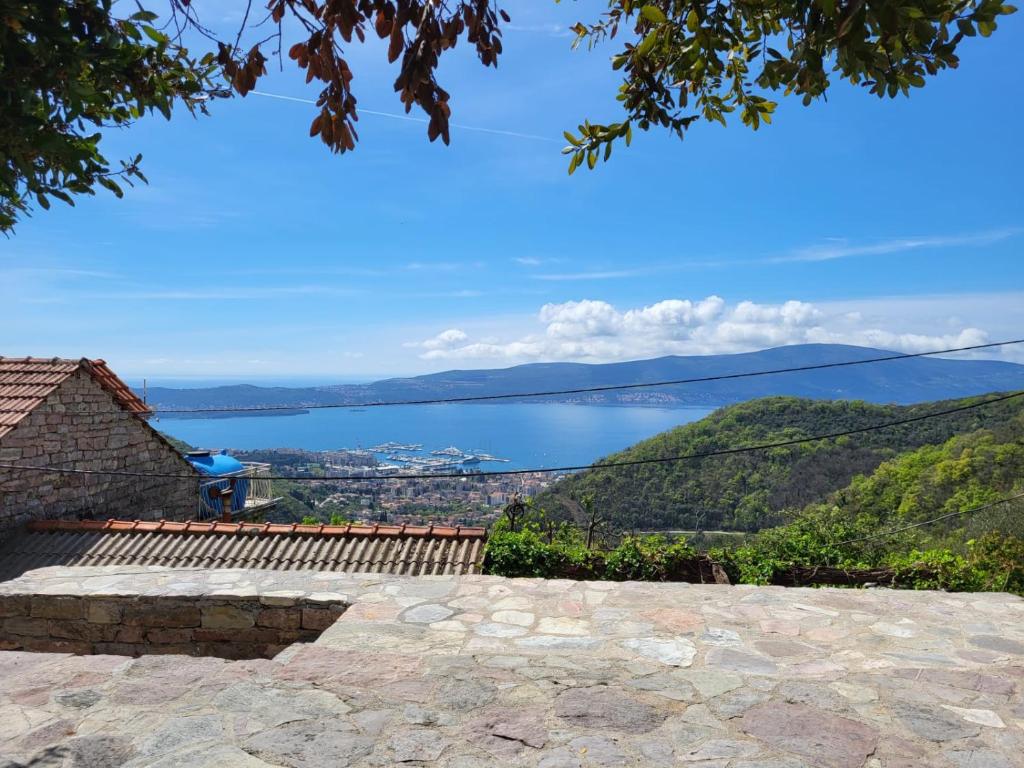 widok na jezioro z domu w obiekcie Authentic Mediterranean House with Postcard Sea View w mieście Tivat