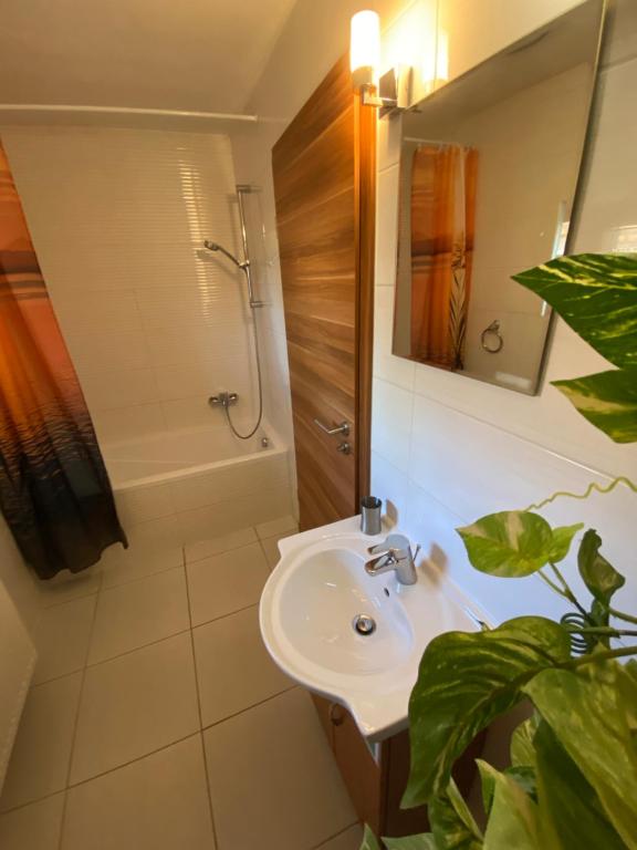 Koupelna v ubytování Limonádé Apartman AC Agárd Élményfürdő mellett