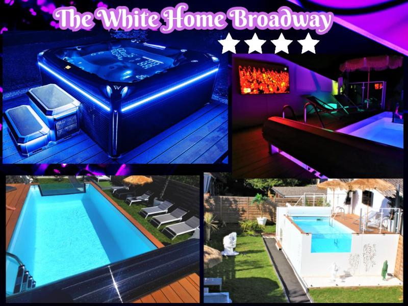 a collage of pictures of a pool and a house at The White Home Broadway Love Room in Châteauroux