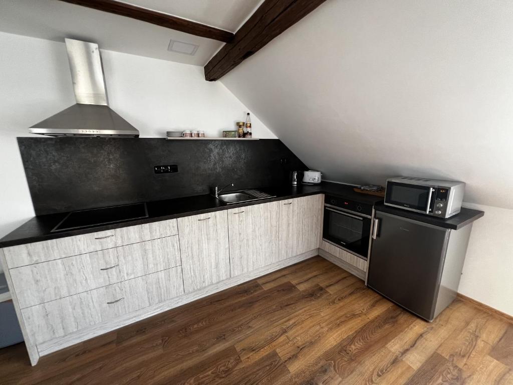 Kuchyň nebo kuchyňský kout v ubytování Apartmány Crystalindo