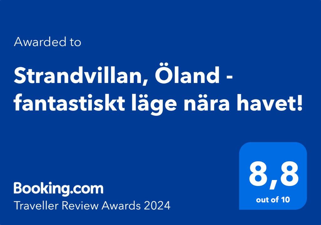 Certifikát, hodnocení, plakát nebo jiný dokument vystavený v ubytování Strandvillan, Öland - fantastiskt läge nära havet!