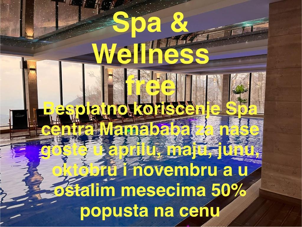 een poster voor een spa- en wellnesscentrum met een zwembad bij Milmari boutique apartment S4 in Kopaonik