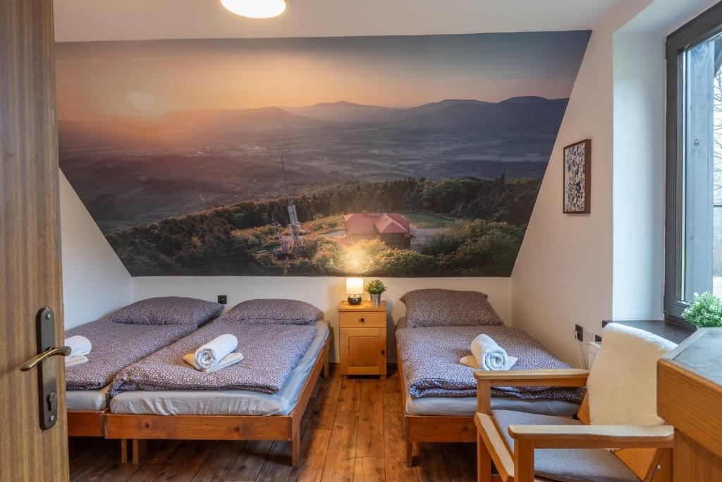 Postel nebo postele na pokoji v ubytování Koliba Pod Horů
