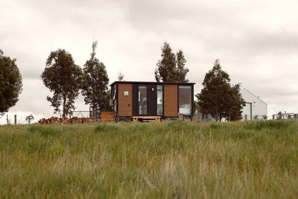a tiny house on a hill in a field at Maluridae Creek Views in Lawrence