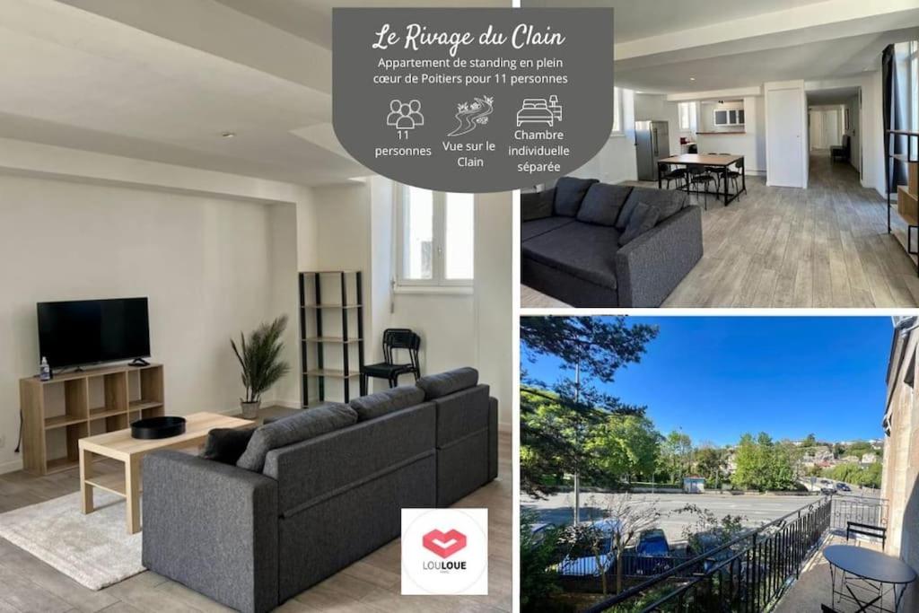 un salon avec un canapé et une télévision dans l'établissement Le Rivage du clain - Appart' de standing 10 pers., à Poitiers
