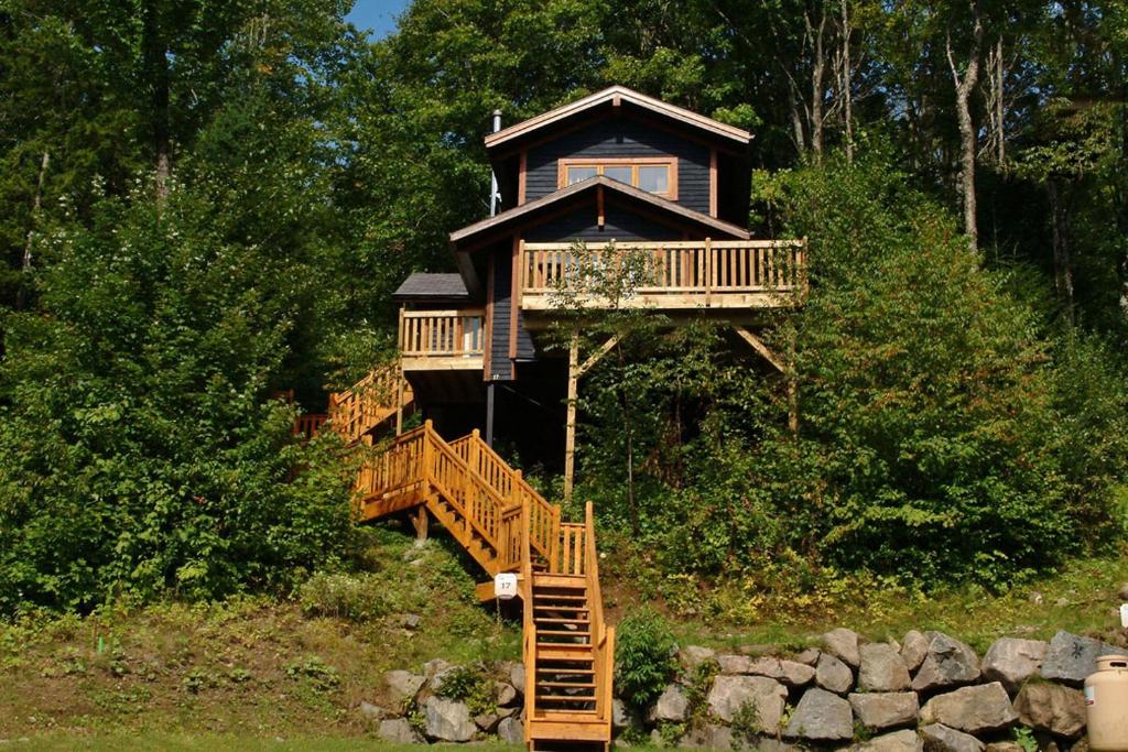 ストーンハムにあるChalets Alpins - 17 Chemin Alpinの階段上の木造家
