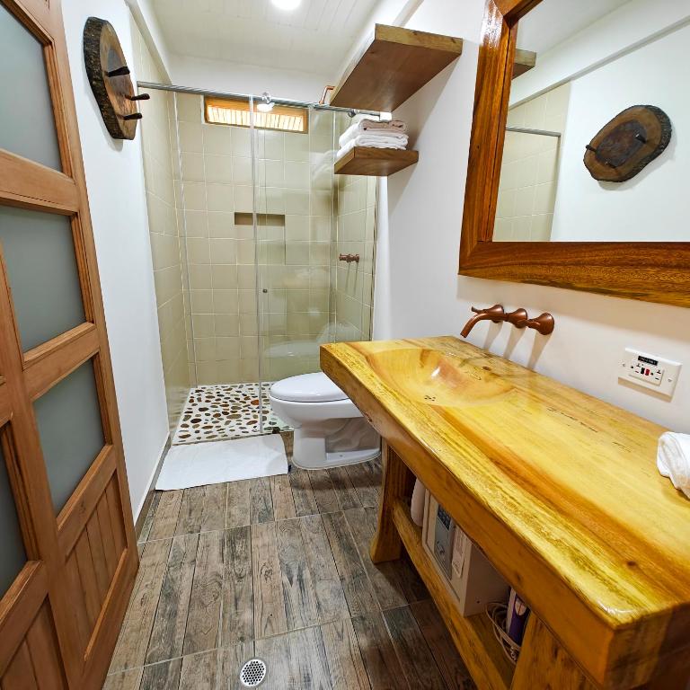 un bagno con un water, un lavandino e uno specchio di Zenith Bed & Breakfast a Pereira