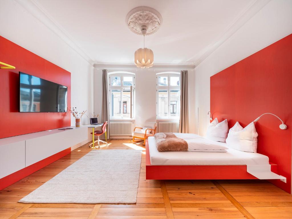 Katil atau katil-katil dalam bilik di Bunter Hund Apartments - Balkon, Zentral, Geräumig