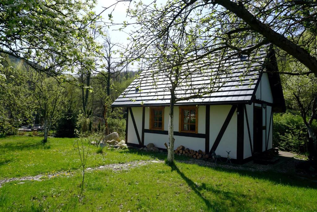 a small house in the middle of a field at Górski Sad - Bazylia in Piechowice