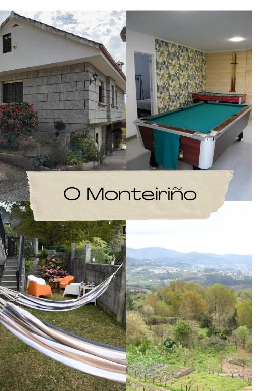a collage of photos with a hammock and a house at O Monteiriño in Arbo