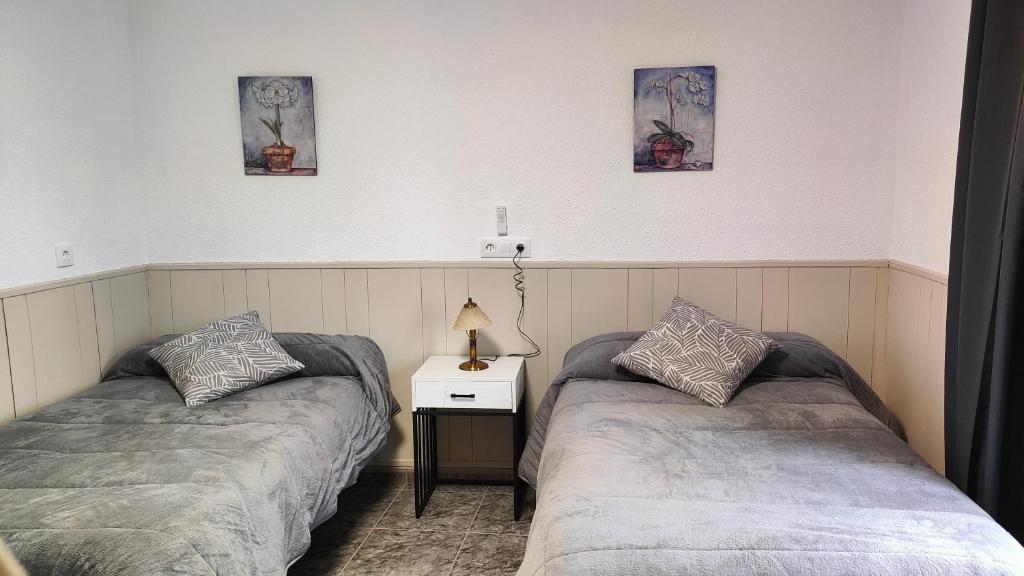 two beds sitting next to each other in a bedroom at Alojamientos Capri in Quesada