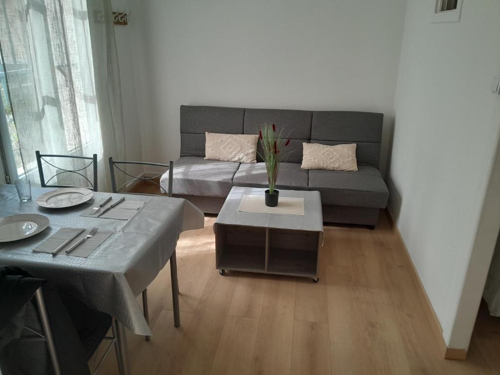 un salon avec un canapé et une table dans l'établissement Bel appartement à deux pas de paris, à Saint-Ouen