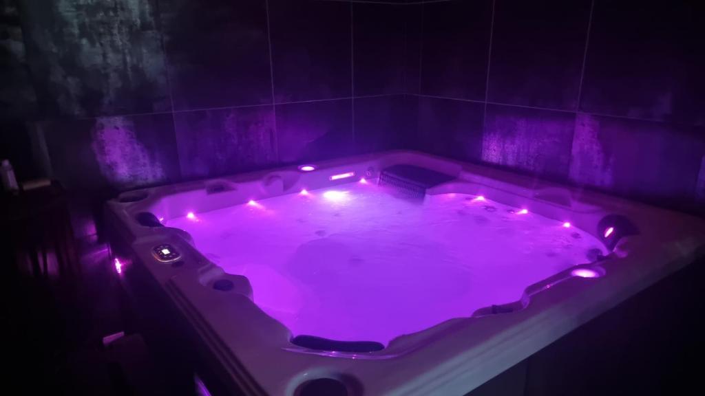 a purple hot tub with lights in a bathroom at Cours saint Didier in Nevers