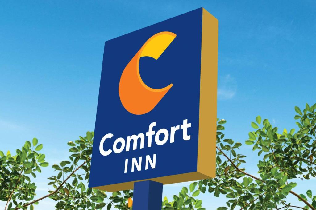 una señal para una posada de confort frente a un árbol en Comfort Inn Serenity Bathurst, en Bathurst