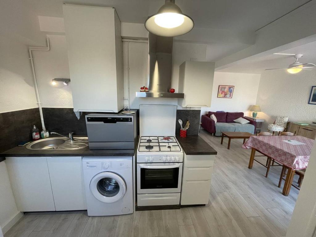 Kuchnia lub aneks kuchenny w obiekcie T2 cabine rénové, animaux admis, parking sécurisé, proche plage et port - Saint-Cyprien - FR-1-106-69