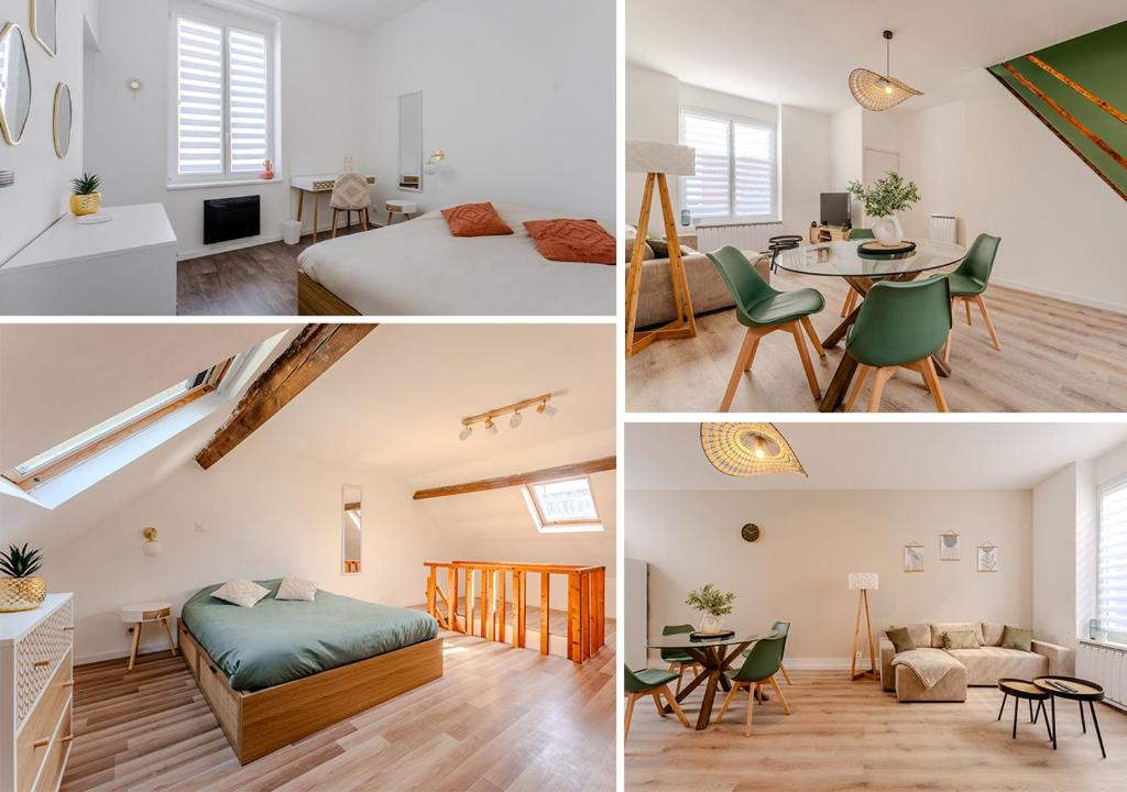 a collage of photos of a bedroom and a living room at Maison à Roubaix in Roubaix