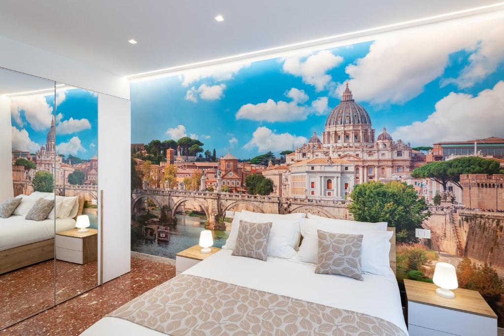 Postel nebo postele na pokoji v ubytování Luxury and Sweet home-Metro Malatesta