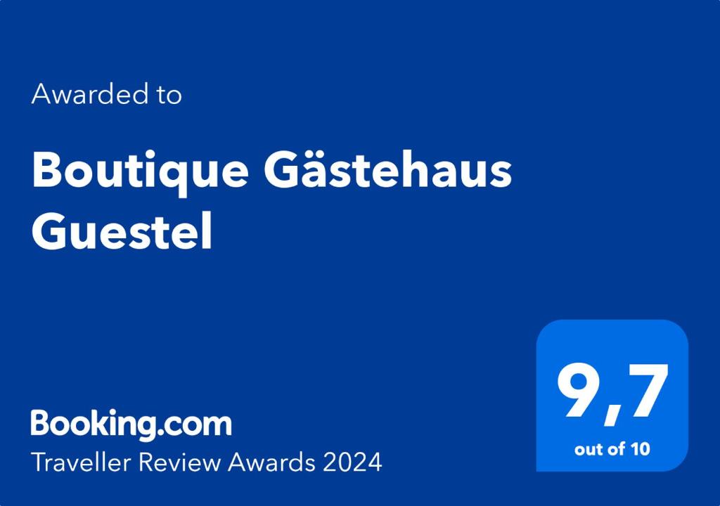 Certifikát, hodnocení, plakát nebo jiný dokument vystavený v ubytování Boutique Gästehaus Guestel