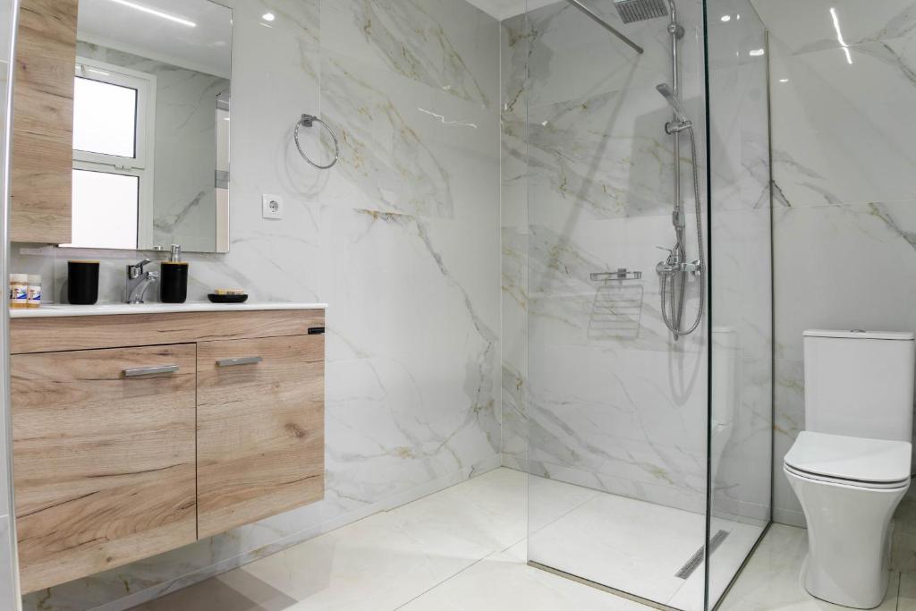 łazienka z prysznicem i toaletą w obiekcie Levanda Luxury Studios Apartments w mieście Nydri