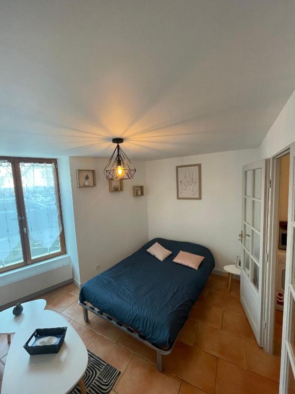 une chambre avec un lit et une table dans l'établissement Appartement coeur de ville Angers, à Angers