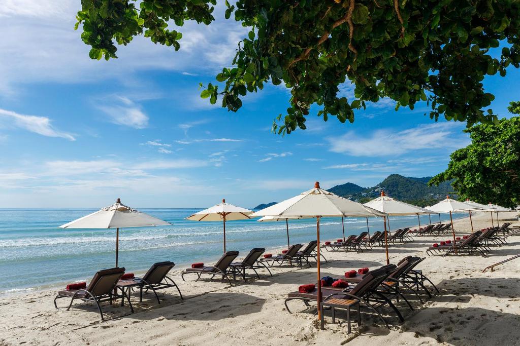 - un groupe de chaises longues et de parasols sur une plage dans l'établissement Anavana Beach Resort, à Chaweng