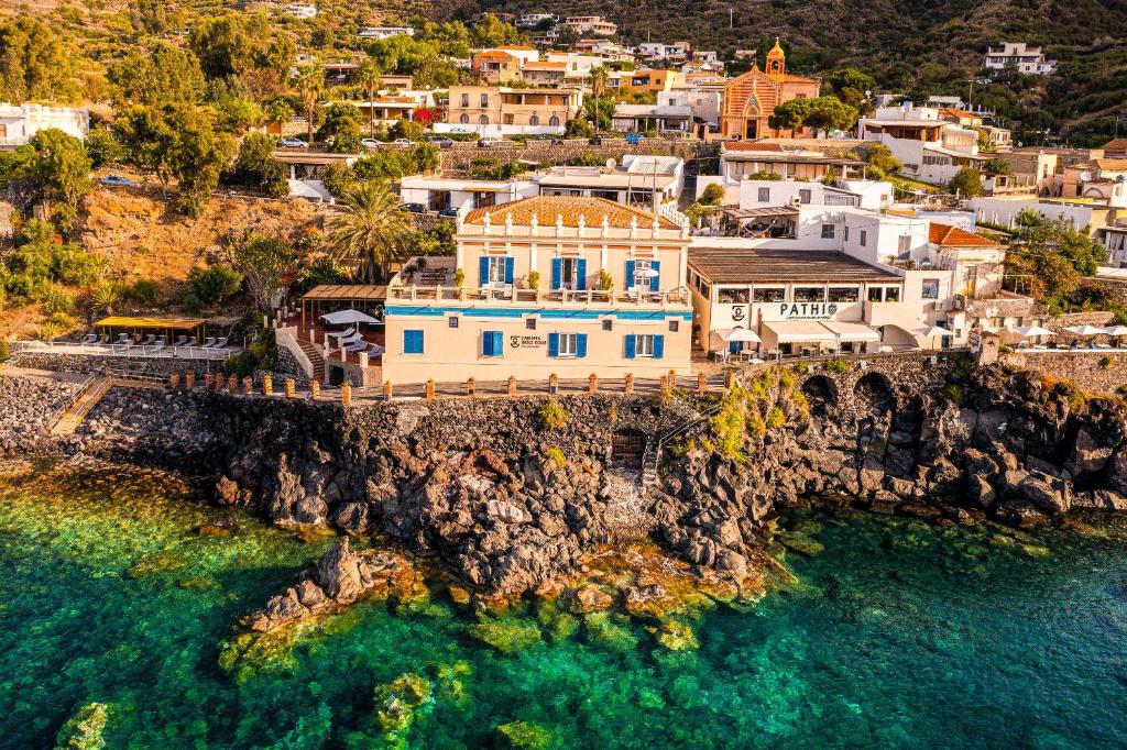 an aerial view of a house on a cliff at Hotel L'Ariana ISOLE EOLIE - UNA Esperienze in Leni