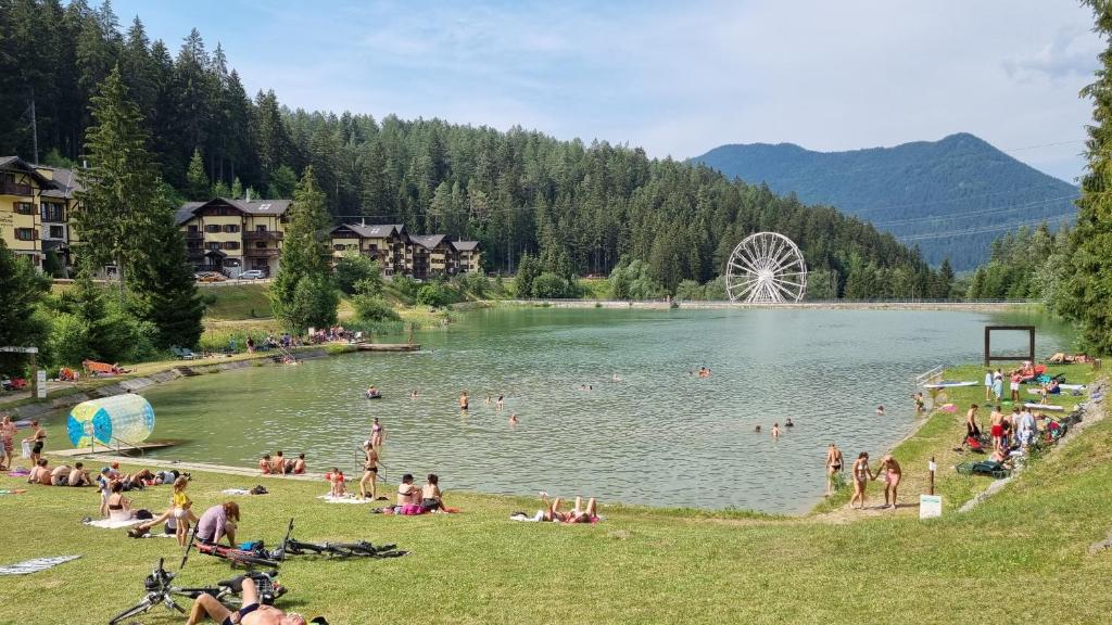 un grupo de personas nadando en un lago en Fatrapark 2 Apartments House, en Ružomberok