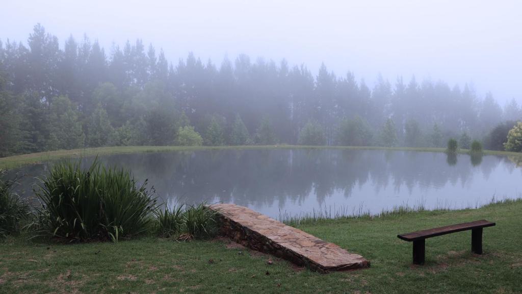 un lago con un banco delante de él en Schaefers' Halt en Dullstroom