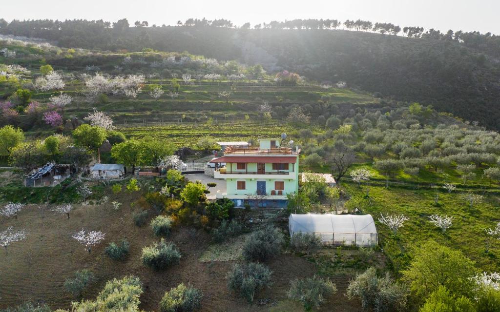 una vista aérea de una casa en una colina en Vila Dean, en Berat