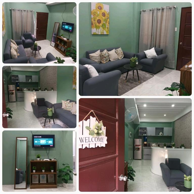 eine Collage mit vier Bildern eines Wohnzimmers in der Unterkunft ConVill Residences 2 in General Santos