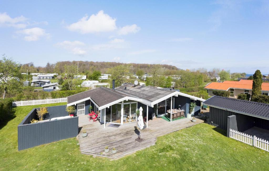 an overhead view of a house with a deck at 3 Bedroom Stunning Home In Svendborg in Svendborg