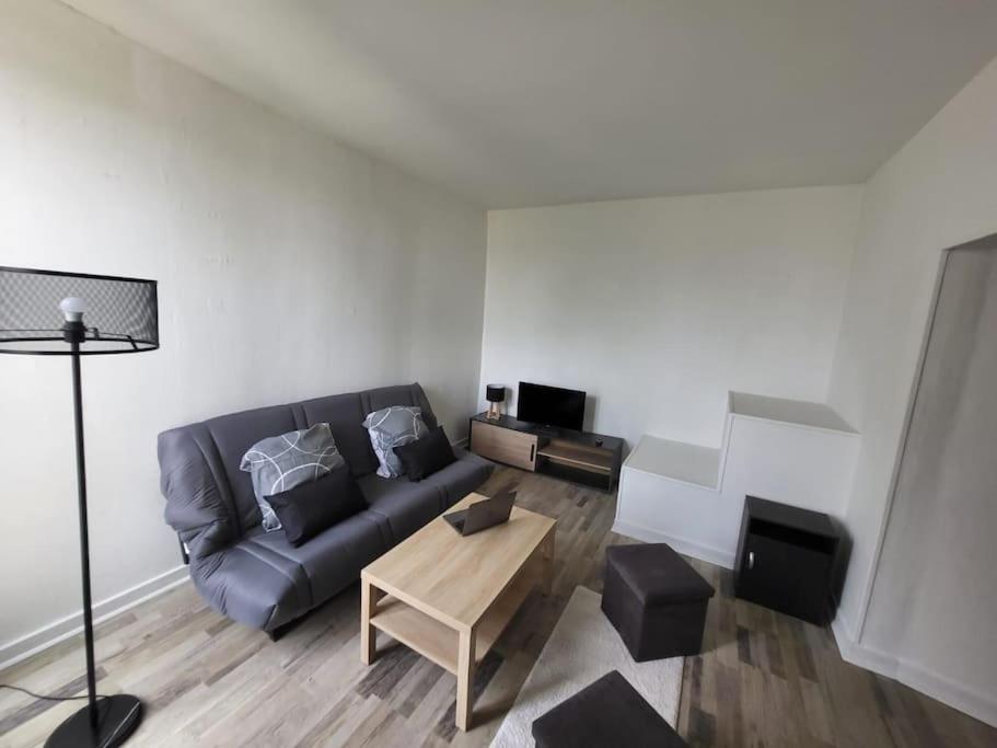 a living room with a couch and a coffee table at Superbe studio centre-ville in Drancy
