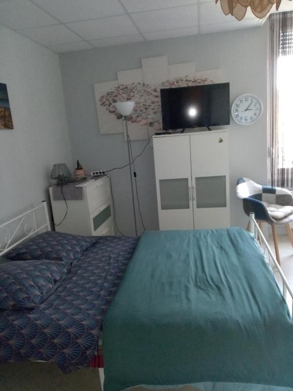 une chambre avec un lit et une télévision dans l'établissement Studio des Thermes 2*, à Vittel