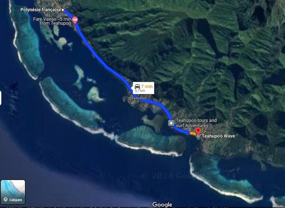 un mapa que muestre la ruta de una caminata a través del océano en Teahupo'o house 5 min from wave, en Teahupoo