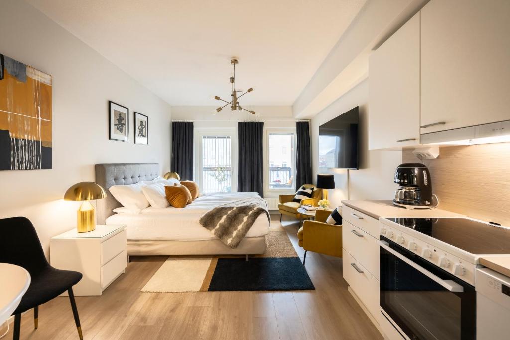 Η κουζίνα ή μικρή κουζίνα στο Premium home in Pori center with sauna and balcony