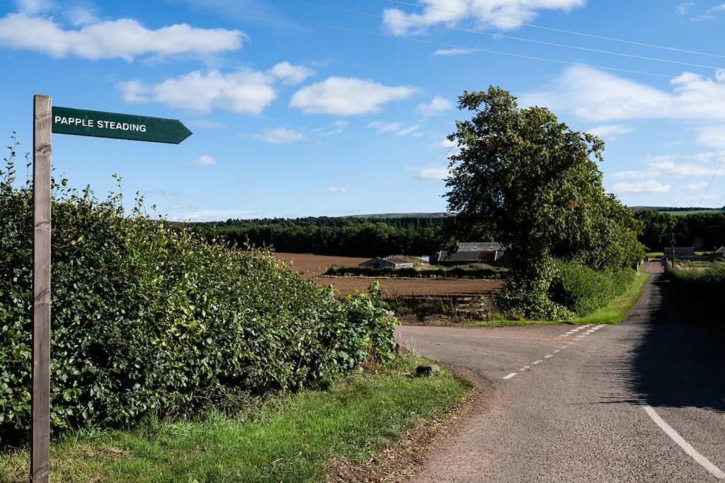 a street sign on the side of a road at Grieve's Cottage at Papple Steading in East Linton