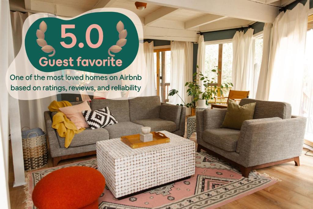 a advertisement for a guest furniture store in a living room at Sweet William A Lake Naomi Chalet Membership in Pocono Pines