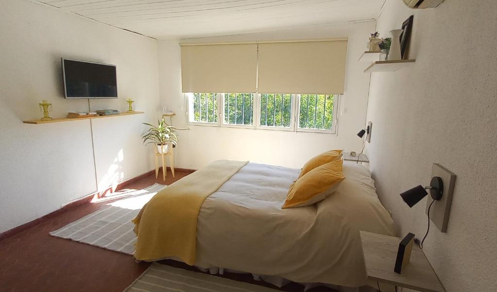 een slaapkamer met een bed in een kamer met een raam bij Las Marias house in Mendoza