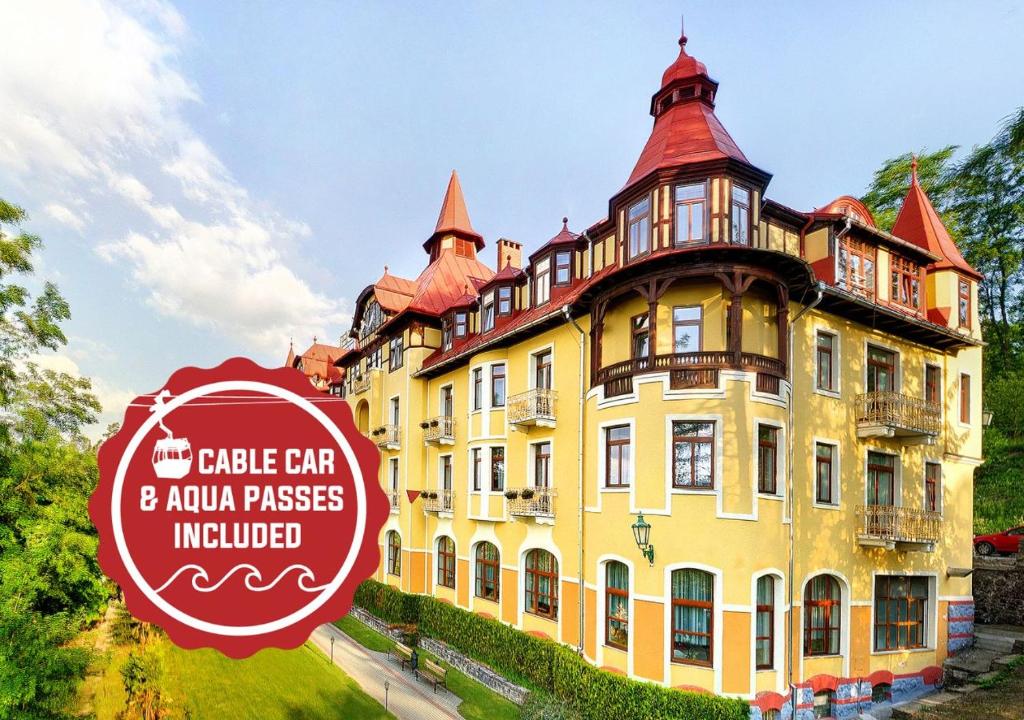 Ett certifikat, pris eller annat dokument som visas upp på Grand Hotel Praha