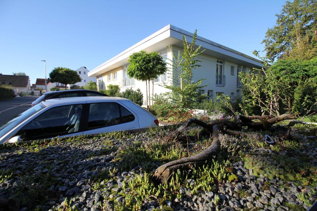 un arbre se posant au sol à côté d'une voiture dans l'établissement Atrium Garni, à Herzogenaurach