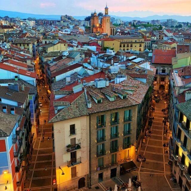 an overhead view of a city with buildings at Apartamento San Gregorio in Pamplona