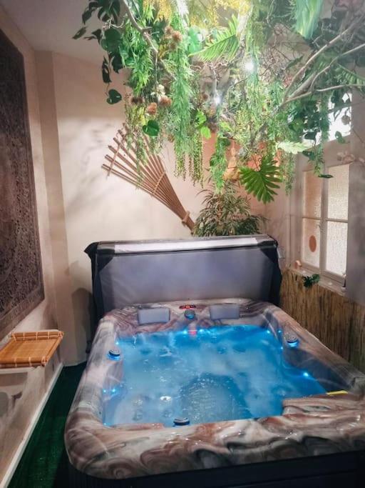 d'une baignoire avec de l'eau bleue. dans l'établissement Domaine Les Tourelles 2, à Caffiers