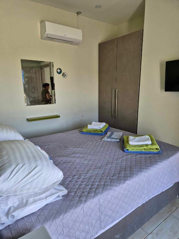 Postel nebo postele na pokoji v ubytování tzogias apartments pan